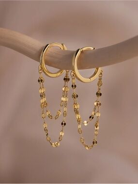 Caitlyn Minimalist  Duo Mirror Chain Huggies in 18K Gold